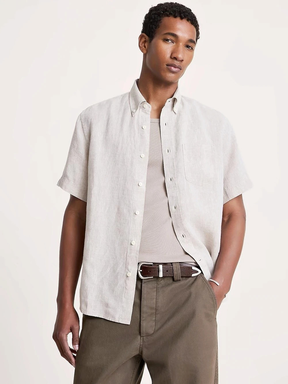 Banana Republic Linen-Blend Short-Sleeve Shirt White XS